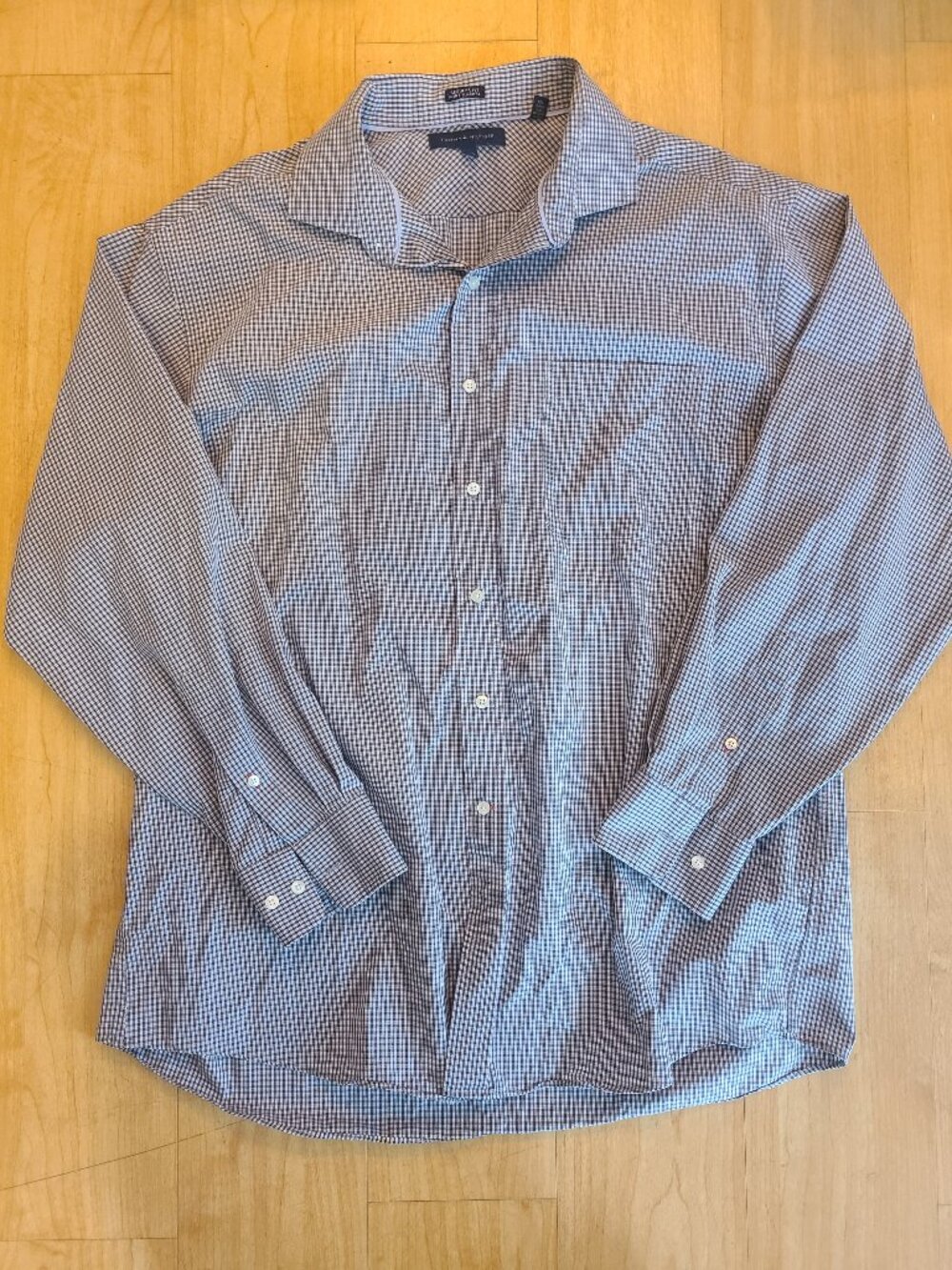 Tommy Hilfiger Mens Shirt 17.5 34/35 XL Regular Fit Grey White Gingham Plaid